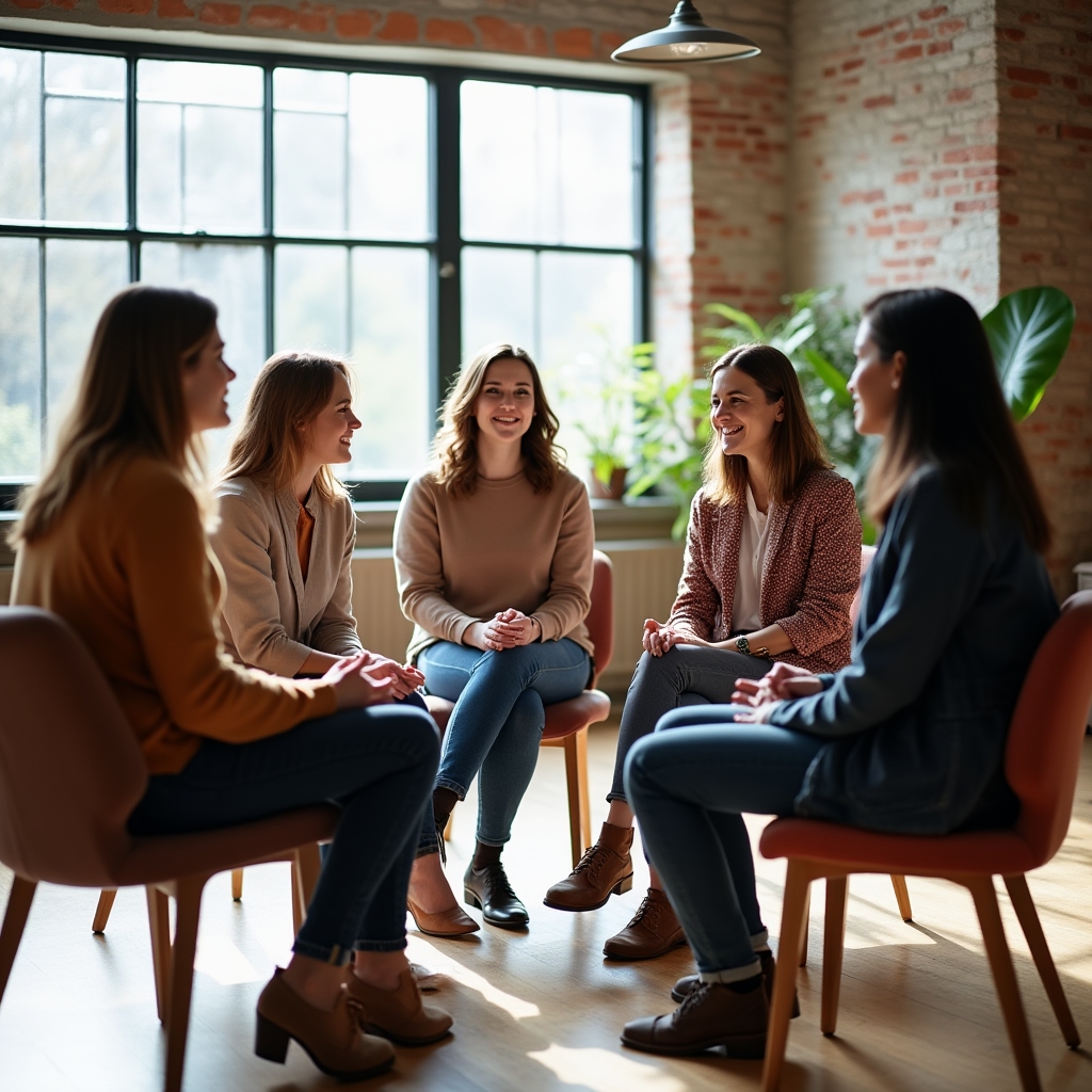 Small group of participants engaged in an open discussion during a financial psychology session
